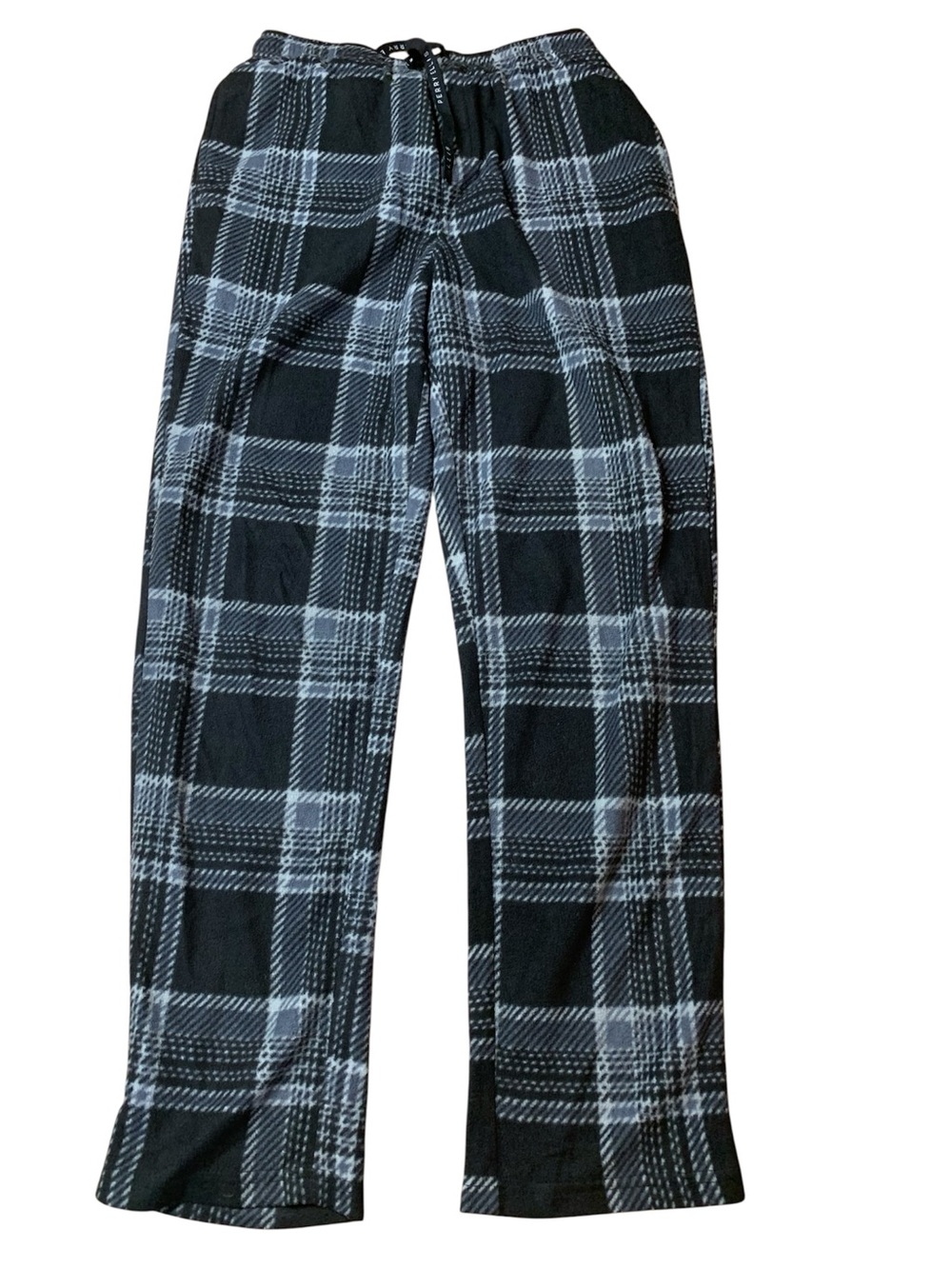 Perry Ellis Portfolio Plaid Fleece Pajama Pants Black Grey Small